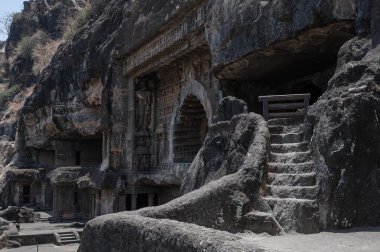 Ajanta, Hindistan 'da, Maharashtra eyaletinde bir Budist tapınağı ve mağara kompleksi. Maharashtra. Hindistan.