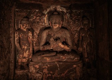 Ajanta, Hindistan 'da, Maharashtra eyaletinde bir Budist tapınağı ve mağara kompleksi. Maharashtra. Hindistan.