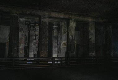 Ajanta, Hindistan 'da, Maharashtra eyaletinde bir Budist tapınağı ve mağara kompleksi. Maharashtra. Hindistan.