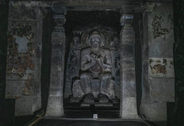 Ajanta, Hindistan 'da, Maharashtra eyaletinde bir Budist tapınağı ve mağara kompleksi. Maharashtra. Hindistan.