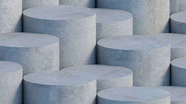 3Dシリンダーコンクリートポディウム 製品表示のためのコンクリートステージ 3Dアーキテクチャレンダリングの背景 ストック画像