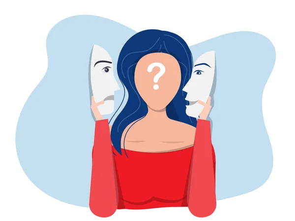 Síndrome Impostor Máscaras Con Expresiones Felices Tristes Trastorno Bipolar Rostros — Vector de stock