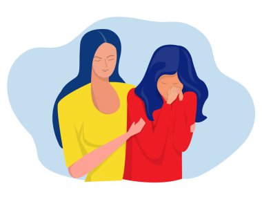 Empati kavramı, Arkadaş bir kızı destekler. En iyi arkadaşını rahatlatır. Şefkat ve şefkat..