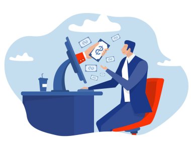 Çevrimiçi iş yapmak Para Çevrimiçi mutlu iş adamı Laptop Business Concept Illustration aracılığıyla online para kazan