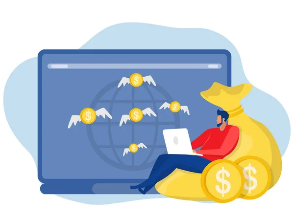Geld Verdienen Mit Laptop Finanziellen Online Einkommen Geschäftsmann Arbeiten Online — Stockvektor