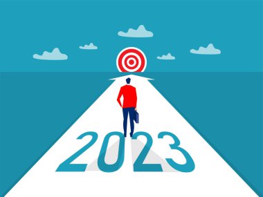 2023 yılındaki yeni yıl konsepti, 2023 yılındaki fırsatlar için büyümeye karşı duran iş dünyası, daha düz vektör modern illüstrasyonunu hedefliyor.