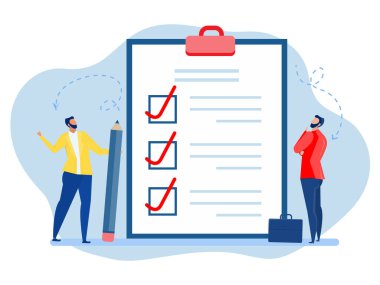 İş adamı listesinin tamamlanmış bir kalem tutuyor. liste, kağıt belge ve onay kutuları ile yapılacaklar listesi. Form doldurma, modern konsept