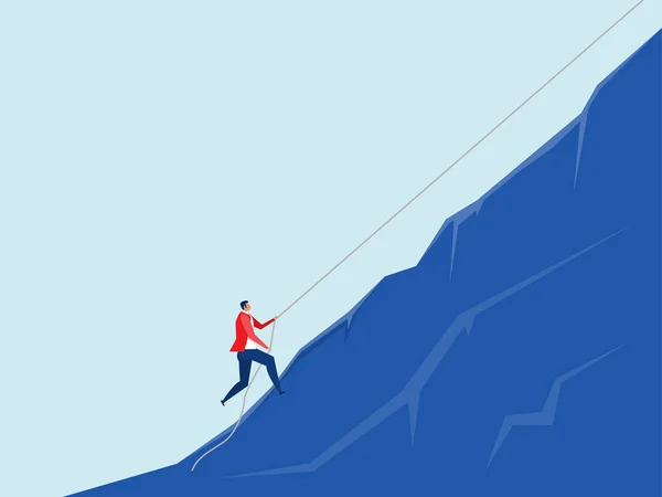 トップ チャレンジ 忍耐力 個人的な成長 野心とキャリアのリーダーシップで山に登るビジネスマンは 目標の概念ベクトル図を達成します — ストックベクタ
