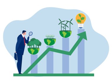 ESG veya ekoloji problemi kavramı için büyüme grafiğine sahip iş yatırımları; iş dünyası enerji kaynaklarına yatırım yapar. Gezegenin kaynaklarını korumak. düz vektör illüstrasyonu