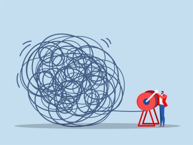 Düşüncelerde tam tersi bir kaos ve düzen, iş adamı sorununun çözümü tamamen zor ve karmaşık bir iş adamı konseptidir. vektör illüstrasyonu