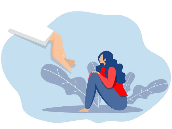Psychologisches Unterstützungskonzept Junge Frau Sitzt Depressiv Oder Unzufrieden Mit Psychotherapeutischer — Stockvektor