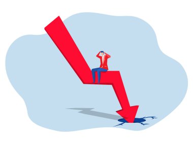 Finansal kriz, iş adamı, mutsuz, üzgün, stresli, yatırım kaybı, kâr amacı gütmeyen bir konsept üzerine oturuyor. Vektör
