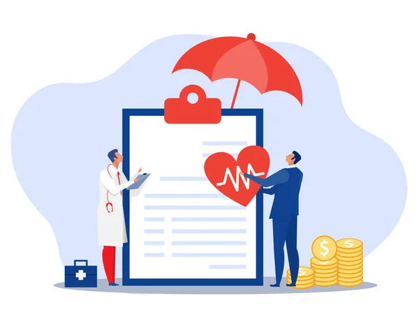 Health Insurance Concept Woman Analyze Health Insurance Doctor Umbrella Medications — Stockový vektor