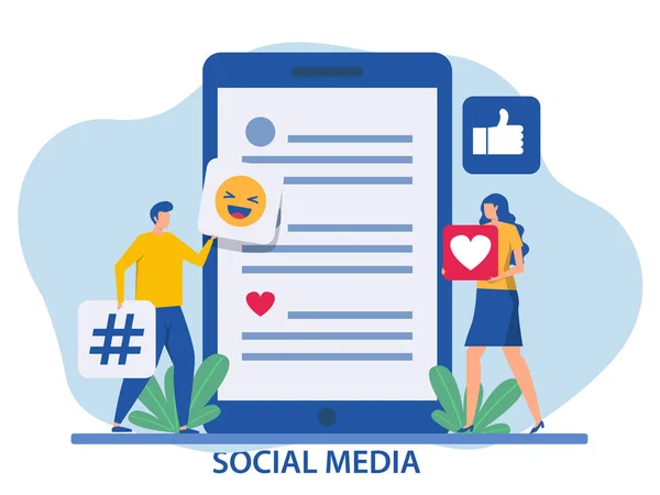Concetto Social Media Marketing Giovani Che Utilizzano Smartphone Social Network — Vettoriale Stock