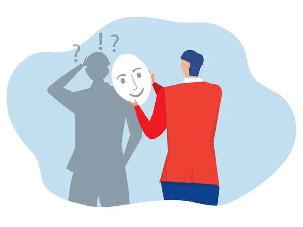 Sahtekar Sendromu Bir Adamı Gölgesine Bakar Maskesini Takar Endişe Vektöründeki — Stok Vektör