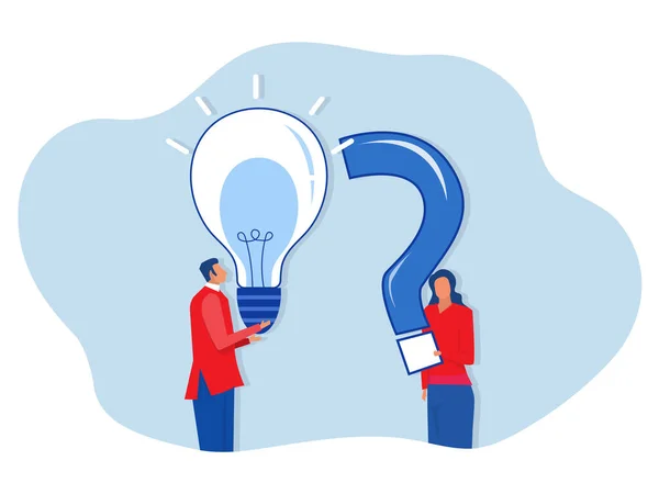 Problem solving concept, business people standing with question marks then help hand put the lamp halfway to solve the bright problem. Creative.vector design illustration.
