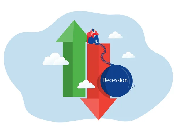 Récession Économique Stress Des Hommes Affaires Sur Flèche Vers Bas — Image vectorielle