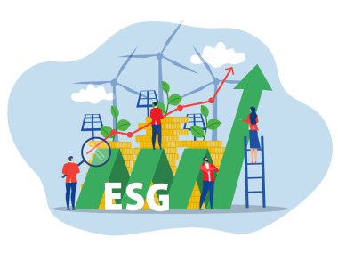 ESG 'nin çevre, sosyal ve yönetim kavramı Dünya gezegenini ekoloji problemi ESG ile paylaşıyor yenilenebilir, yeşil, güvenli yeşil eko enerji çevre vektörü