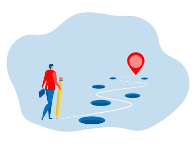 Kalem sınıflandırılmış yapışkan notlarla iş adamı planlama başarıyı hedeflemenin yeni bir yolu olan kalem planı, vektör illüstrasyonu