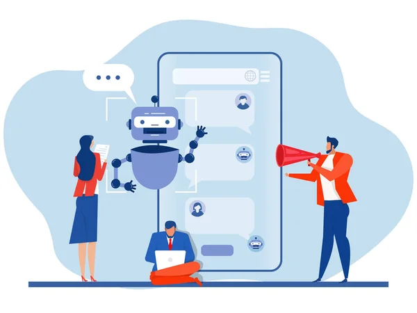 智能电话聊天聊天机器人与机器人人工智能聊天服务人工智能技术概念矢量插画 — 图库矢量图片