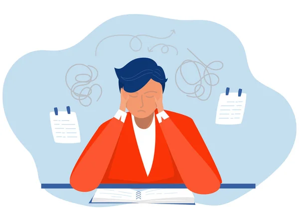 Adhd People Concept Businessman Headache Because Tired Doing Work Difficulty — Stock Vector