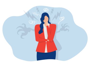 Panik yaratan akıl sağlığı konsepti iş kadını ruhsal bozukluk yüzünden depresyona girmekten korkuyor. depresyon veya endişe