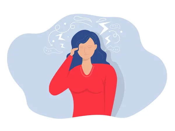 Cierpiąca Kobieta Lub Zestresowana Zdrowie Trzymająca Głowę Cierpiąca Ból Głowy — Wektor stockowy