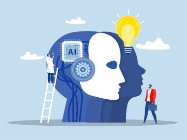  Yapay zeka ya da insan beynine çip yerleştirmek için ampul geliştirme kavramı konsepti