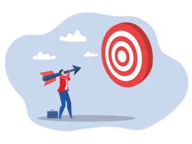 İş adamı işçisinin elinde hedef tahtası olarak hedeflenen bir ok var. İş stratejisi kazanmak ya da hedef ve hedef kavramı belirlemek için.
