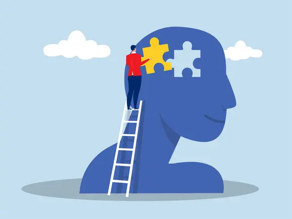 Psychologiczna Pomoc Wsparcie Ludzie Umieszczenie Puzzle Kawałki Osoby Głowy Osób — Wektor stockowy