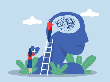 Akıl sağlığı konsepti Dünya Akıl Sağlığı Günü. Kişilik bozukluklarını tedavi eden kişi, Ulusal Akıl Sağlığı Psikolojik Desteği. vektör