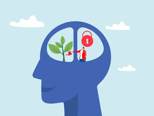 Nastawienie Wzrostu Stałe Myślenie Ludzie Podlewanie Roślin Dużym Wzrostem Mózgu — Wektor stockowy