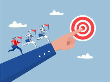 Liderlik gelecekteki iş modeli İnsanlarla robot liderleri arasında başarıya ulaşma çabası..