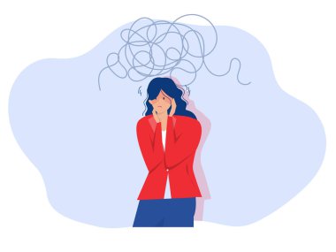  Acı çeken bir kadın, zihinsel yorgunluk, baş dönmesi, stres ya da depresyon yaşayan bir kadın.