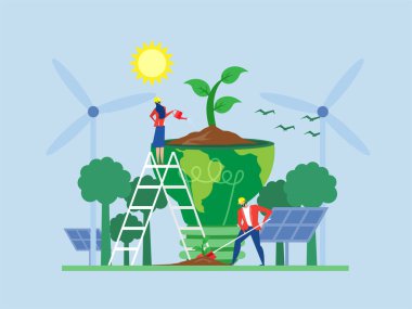 ESG çevre kavramı, ekoloji enerji illüstrasyon vektörü, gezegeni kurtarmak, enerji tasarrufu, Dünya Günü konsept vektörü