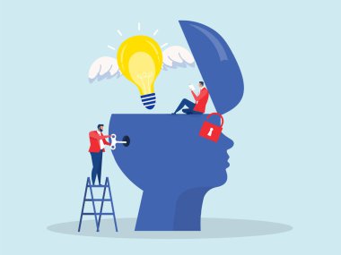 Gerçek potansiyeli ya da yeni zihniyeti çöz, yeni bir fikir düşün, başarının yaratıcılığı ya da kariyer başarısının anahtarı, iş adamı insan beynindeki potansiyeli ortaya çıkarmak için altın anahtarı olan açık kafalı..