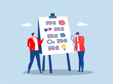 İş adamı proje brifingi sundu toplantı odası beyaz tahtası, proje brifingi, hedef, strateji veya iş akışı geliştirme ayrıntıları, proje brifingi