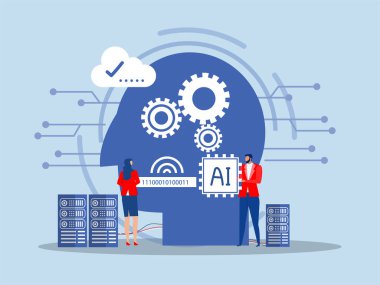 Yapay zeka konsepti, yapay zeka teknolojisi fütüristik, yapay zeka, beyin makinesi gelecekteki işbirliği çizer