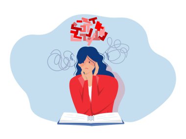 ADHD people concept, girl is a headache because tired of doing work Difficulty learning. Dizzy man.vector clipart