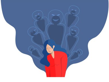 Utanç ve umutsuzluk hisseden genç bir kız karakteri. Depresyon, stres ve endişe, akıl sağlığı sorunları konsept vektörü