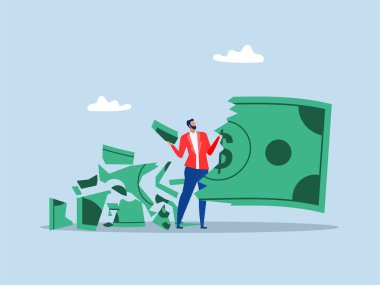  Finansal Kriz 'e yatırım, büyük paralar yatıran işadamı, kayıp, parçalanma ve değer kaybı. Finansal kriz kavramına para yatırımı kaybet.