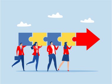 İş adamı ve kadın takım çalışması, yükselen ok grafiği hedefi ve yönü, kariyer büyümesi için destek ve ortaklığı taşımaya yardımcı olur