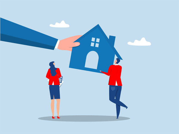  foreclosure,bankruptcy man and family fighting to hold back their house with big legal hand evict it by law.vector