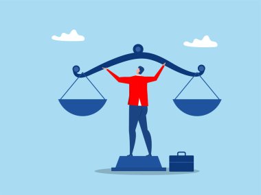 Liderlik kavramı için denge ve adalet, kendine güvenen işadamı lideri etik teraziyi kaldırıyor. Prensipler ve iş ahlakı doğru şeyleri yapmak için.