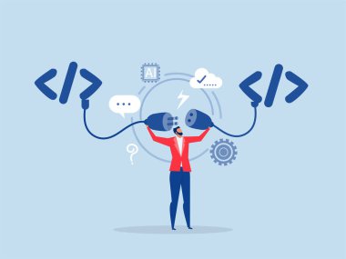 API or Application Programming Interface , Programmer Establishes Connection Between Coding Programs connect socket between coding program vector clipart svg vector 