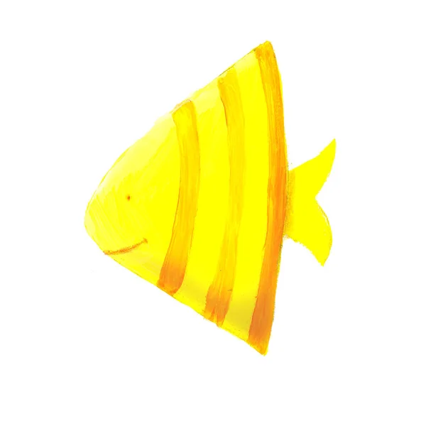 Akvarel Trojúhelníková Žlutá Ryba Ilustrace Bílém Pozadí — Stock fotografie