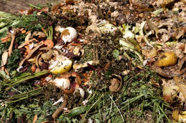 Gübre. Gübre ve sıkıştırılmış toprak döngüsü gübre haline gelen meyve ve sebze atıklarıyla birlikte çürüyen mutfak artıkları ve organik gübre yığınıdır.