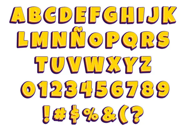 숫자와 스페인어로 보라색과 노란색 대문자 알파벳 알파벳 — 스톡 사진