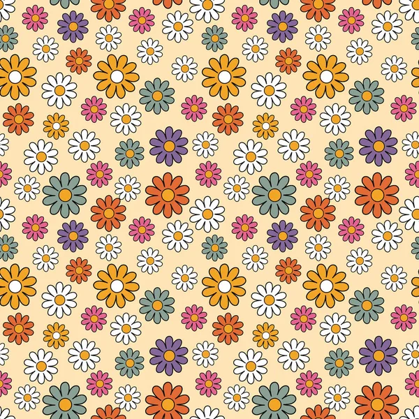 Patrón Colorido Minimalista Retro Floral Sin Costuras Estilo Los Años — Archivo Imágenes Vectoriales