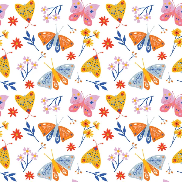 Patrón Sin Costuras Mariposa Con Elementos Florales Fondo Colorido Del Ilustración De Stock